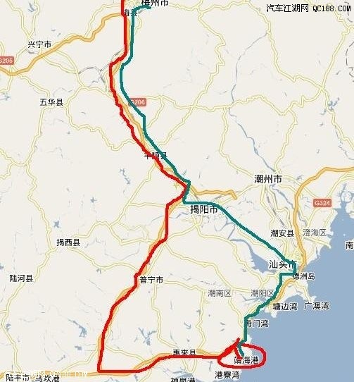 就从10月4日开始吧,我全家去了一趟揭阳市惠来县和汕头市,行驶路线图图片