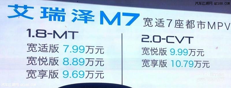 两种动力共五款车型 艾瑞泽M7正式上市