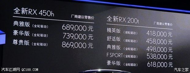 雷克萨斯新一代RX上市 售41.8-86.9万元