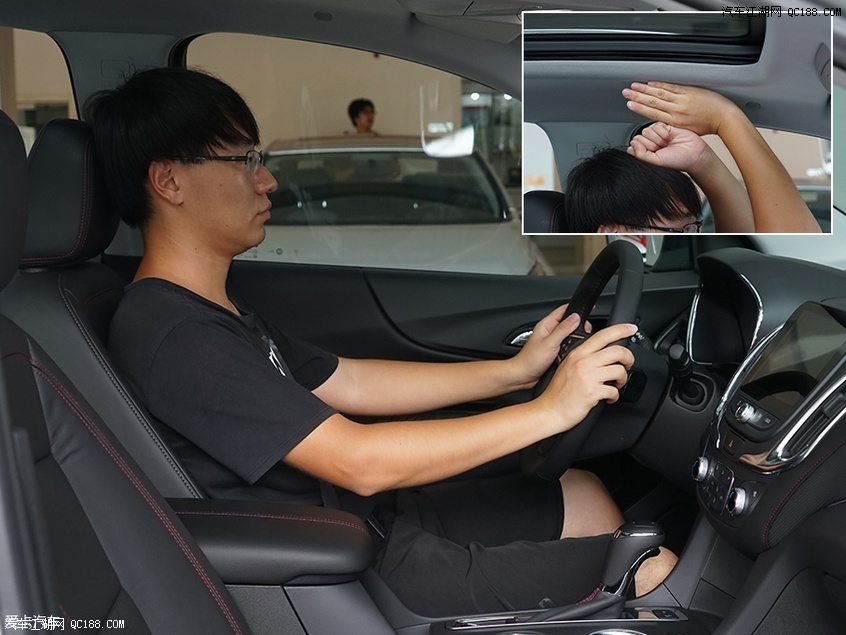 体验者身高175cm,将座椅位置调至最低且坐姿合适后,头部还剩余一拳四