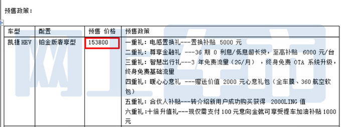 凯捷混动铂金版于12月上市 预售15.38万